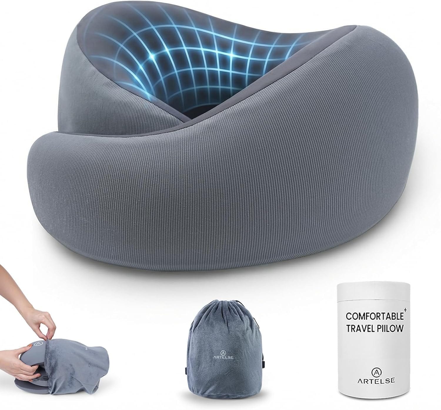 Neck Travel Pillow - Memory Foam Travel Pillow for Airplane, Washable Comfortable Breathable Cover, 360 Degree Support Ergonomic Design Best for Travel, Flight, Train, Car, Sleeping - 1