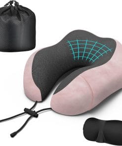 Neck Travel Pillow, Upgraded Memory Foam Pillow for Airplane, Machine Washable, Adjustable Flight Pillow, Suitable for Sleeping Airplane, Car, Office and Home (Pink) - 1
