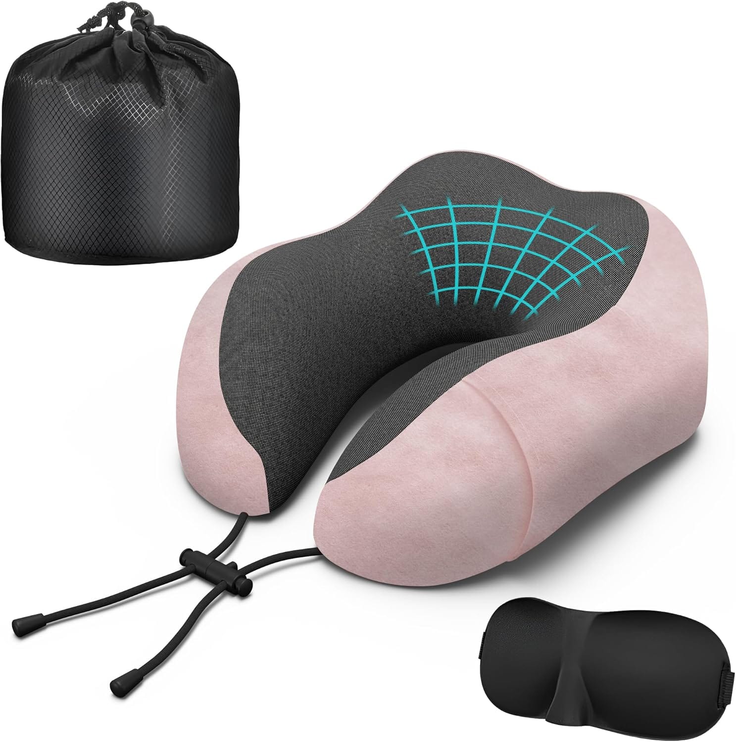 Neck Travel Pillow, Upgraded Memory Foam Pillow for Airplane, Machine Washable, Adjustable Flight Pillow, Suitable for Sleeping Airplane, Car, Office and Home (Pink) - 1