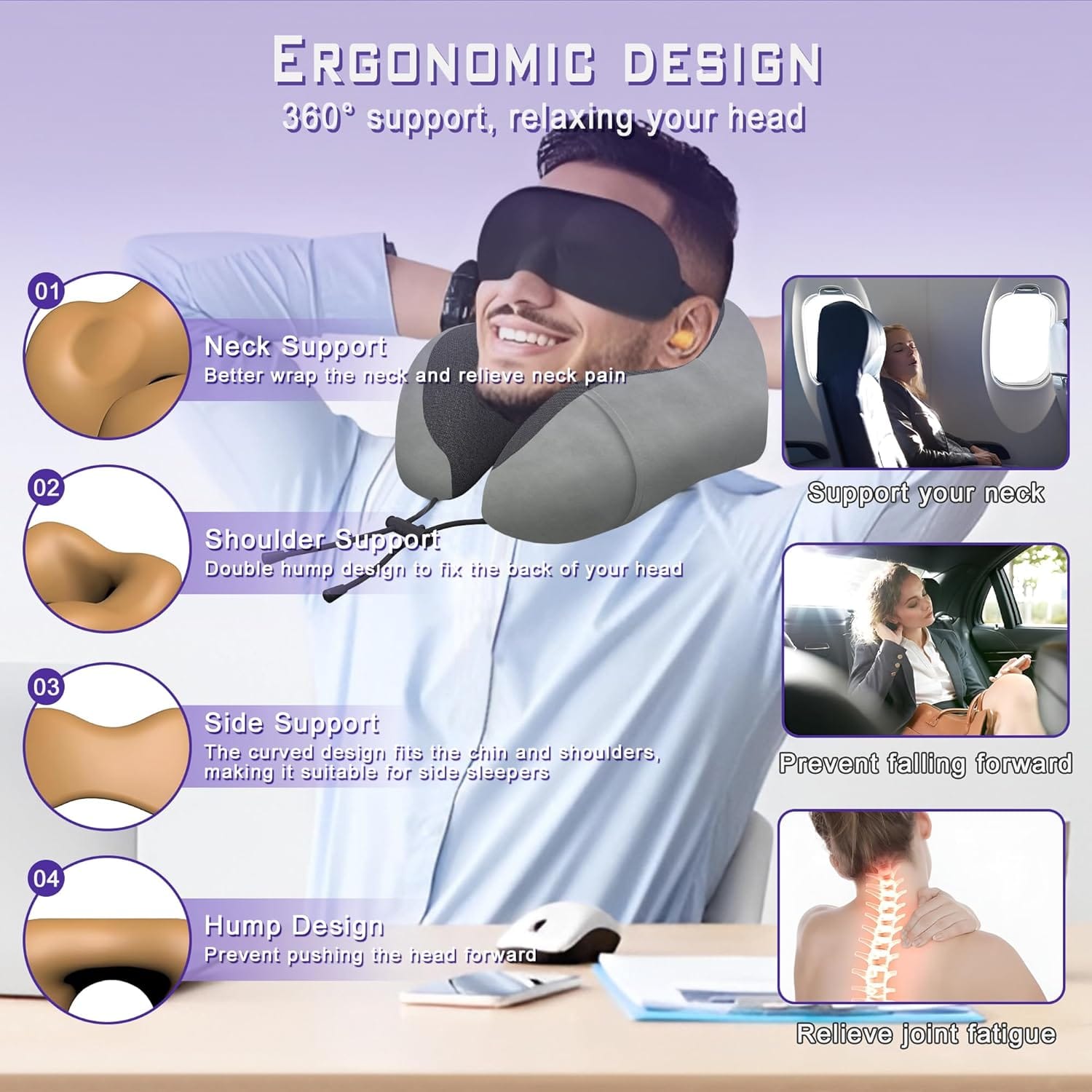Neck Travel Pillow, Upgraded Memory Foam Pillow for Airplane, Machine Washable, Adjustable Flight Pillow, Suitable for Sleeping Airplane, Car, Office and Home (Pink) - Image 6