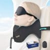 Patented Head-Bobble-preventing Ergonomic 360° Supporting Golden Formula Memory Foam Travel Neck Pillow w-3D Contoured Eye Mask Set Long Trip Sleeping Essentials - 1