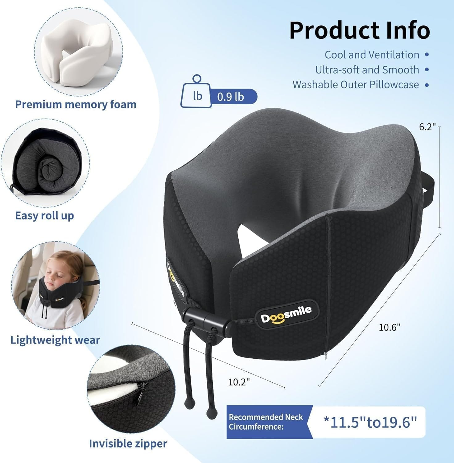 Patented Head-Bobble-preventing Ergonomic 360° Supporting Golden Formula Memory Foam Travel Neck Pillow w/3D Contoured Eye Mask Set Long Trip Sleeping Essentials for Airplane Flight Car Bus - Image 4
