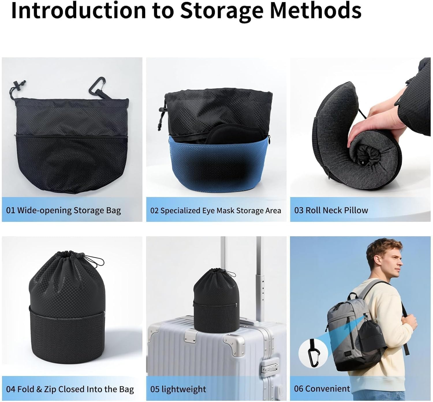 Patented Head-Bobble-preventing Ergonomic 360° Supporting Golden Formula Memory Foam Travel Neck Pillow w/3D Contoured Eye Mask Set Long Trip Sleeping Essentials for Airplane Flight Car Bus - Image 3