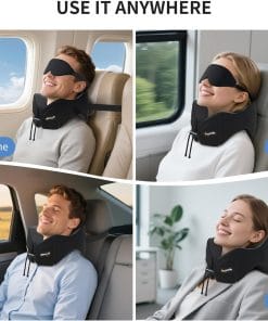 Alternative view of Patented Head-Bobble-preventing Ergonomic 360° Supporting Golden Formula Memory Foam Travel Neck Pillow w/3D Contoured Eye Mask Set Long Trip Sleeping Essentials for Airplane Flight Car Bus