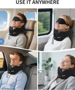 Alternative view of Patented Head-Bobble-preventing Ergonomic 360° Supporting Golden Formula Memory Foam Travel Neck Pillow w/3D Contoured Eye Mask Set Long Trip Sleeping Essentials for Airplane Flight Car Bus