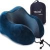TALLGO Travel Pillow, Best Memory Foam Neck Pillow Head Support Soft Pillow for Sleeping Rest, Airplane Car & Home Use (Dark Blue) - 1
