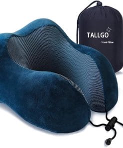 TALLGO Travel Pillow, Best Memory Foam Neck Pillow Head Support Soft Pillow for Sleeping Rest, Airplane Car & Home Use (Dark Blue) - 1