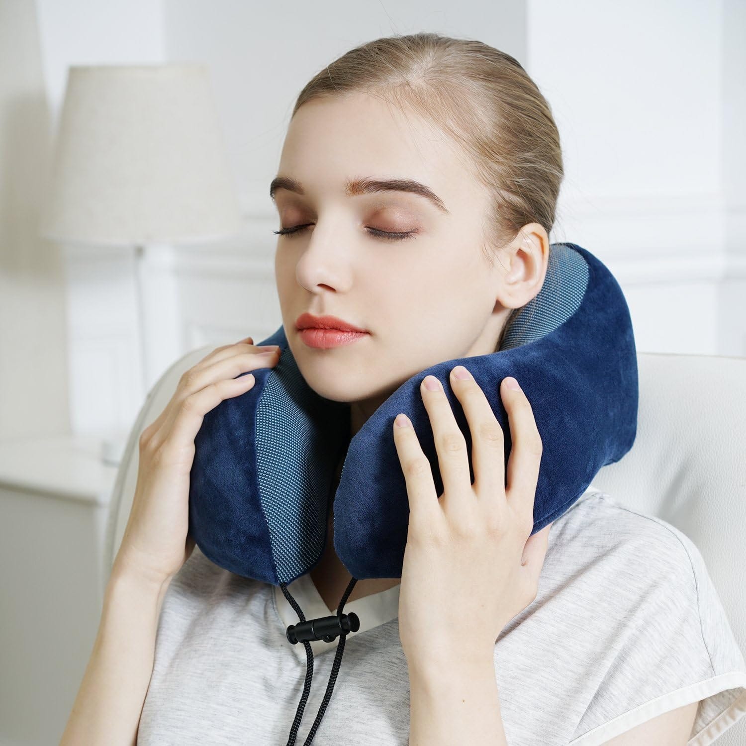 TALLGO Travel Pillow, Best Memory Foam Neck Pillow Head Support Soft Pillow for Sleeping Rest, Airplane Car & Home Use (Dark Blue) - Image 6