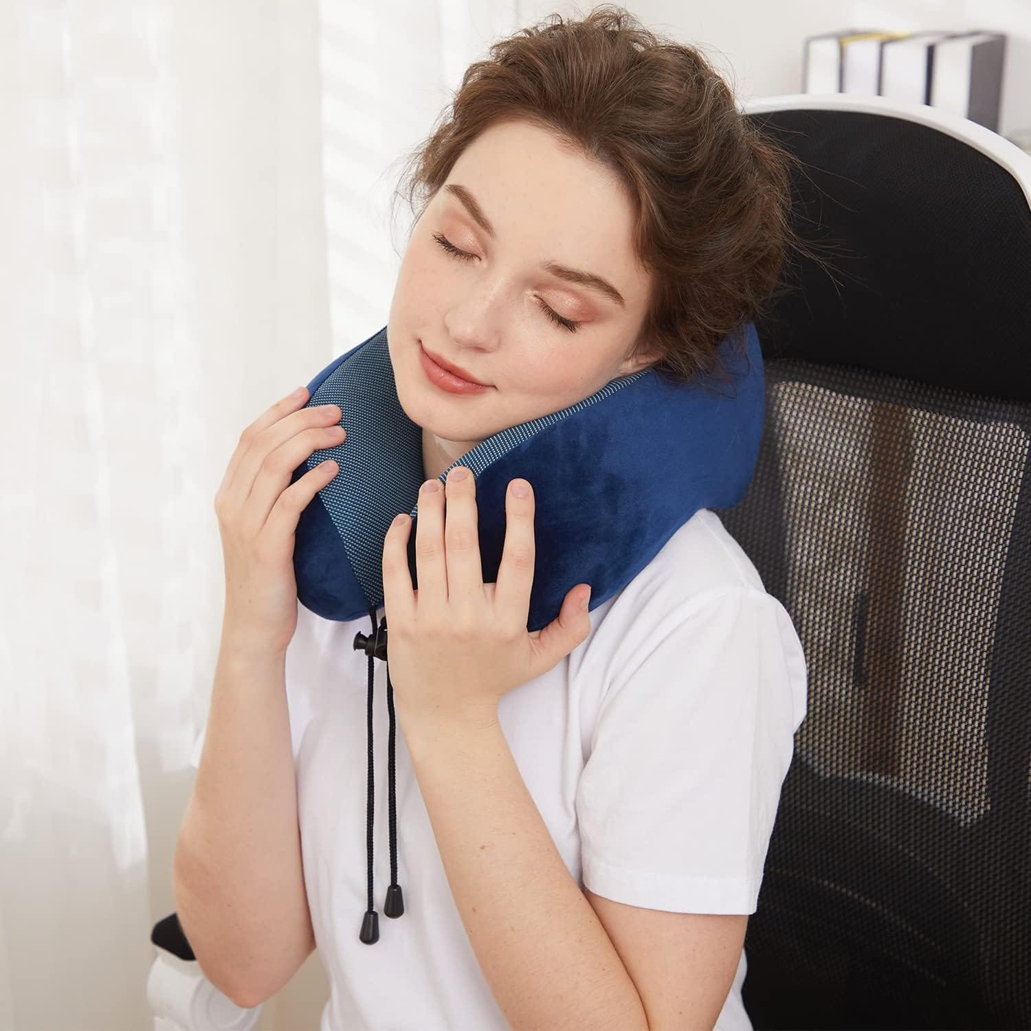 TALLGO Travel Pillow, Best Memory Foam Neck Pillow Head Support Soft Pillow for Sleeping Rest, Airplane Car & Home Use (Dark Blue) - Image 5