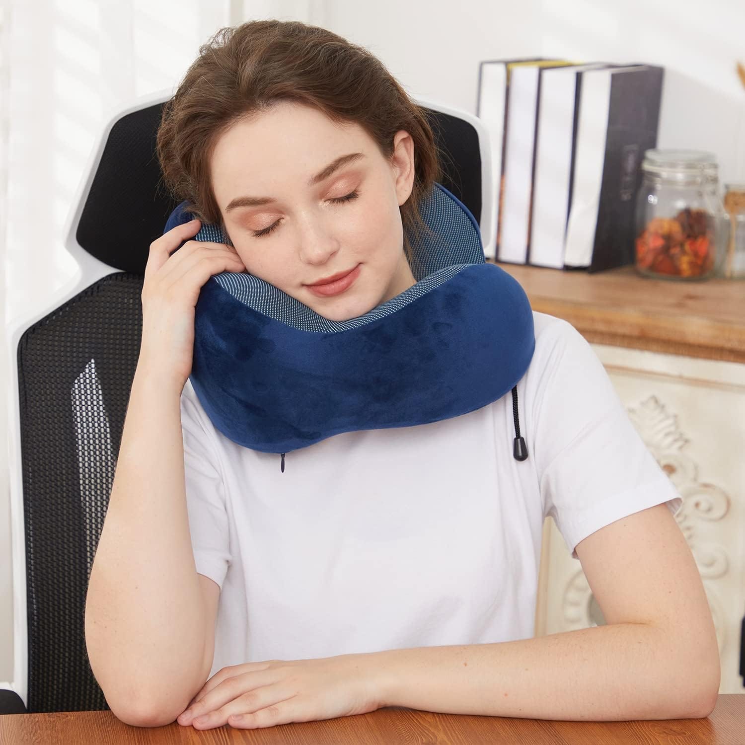 TALLGO Travel Pillow, Best Memory Foam Neck Pillow Head Support Soft Pillow for Sleeping Rest, Airplane Car & Home Use (Dark Blue) - Image 4