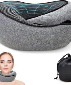Travel Neck Pillow for Airplanes – 100% Memory Foam, 360° Head Support, Breathable & Washable Cover, Compact for Travel, Car & Flights - 1
