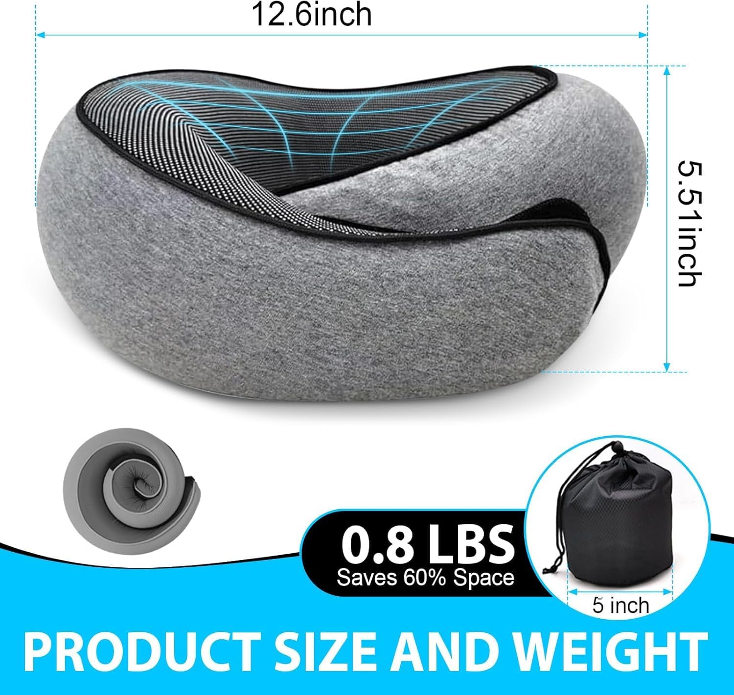 Travel Neck Pillow for Airplanes – 100% Memory Foam, 360° Head Support, Breathable & Washable Cover, Compact for Travel, Car & Flights - Image 7