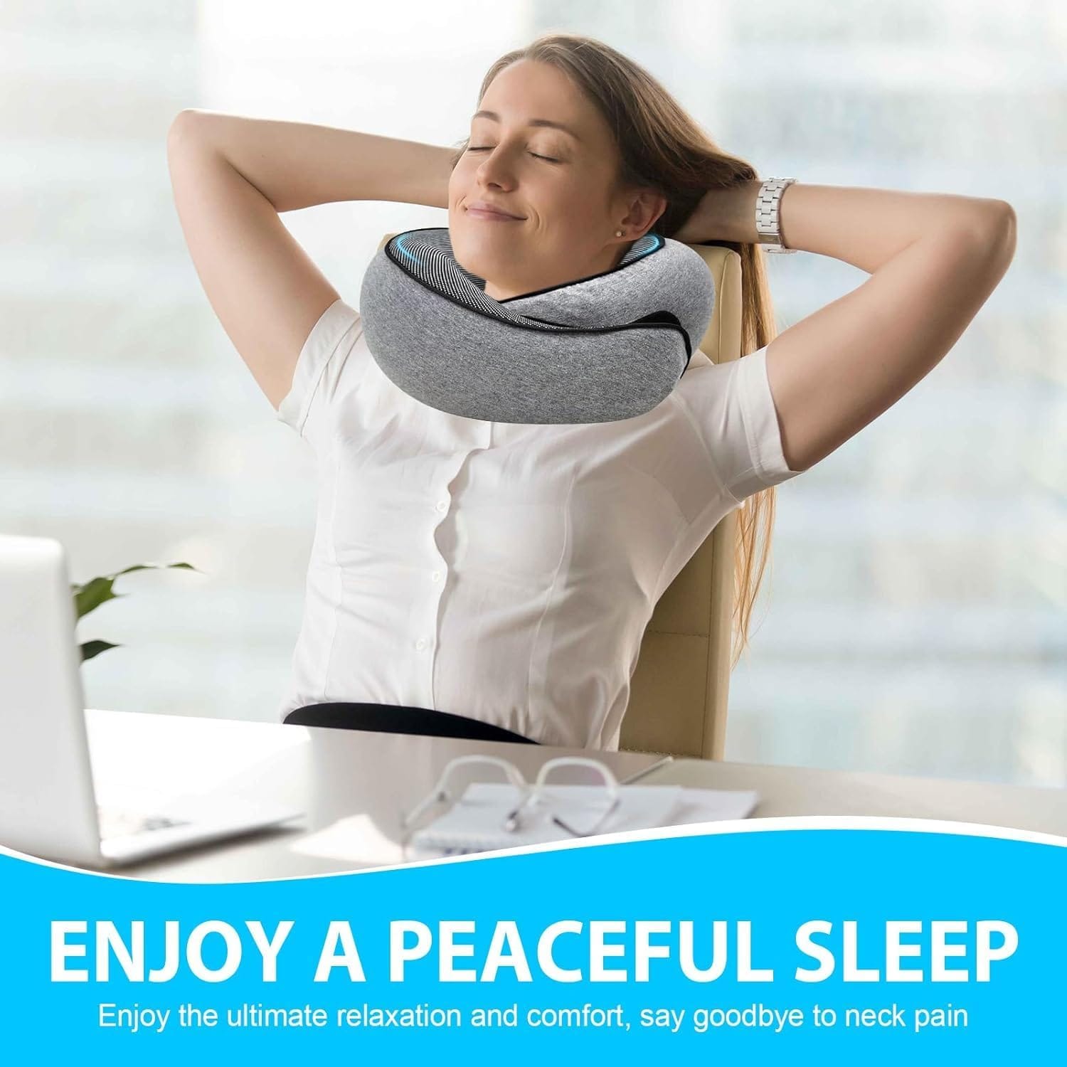 Travel Neck Pillow for Airplanes – 100% Memory Foam, 360° Head Support, Breathable & Washable Cover, Compact for Travel, Car & Flights - Image 3