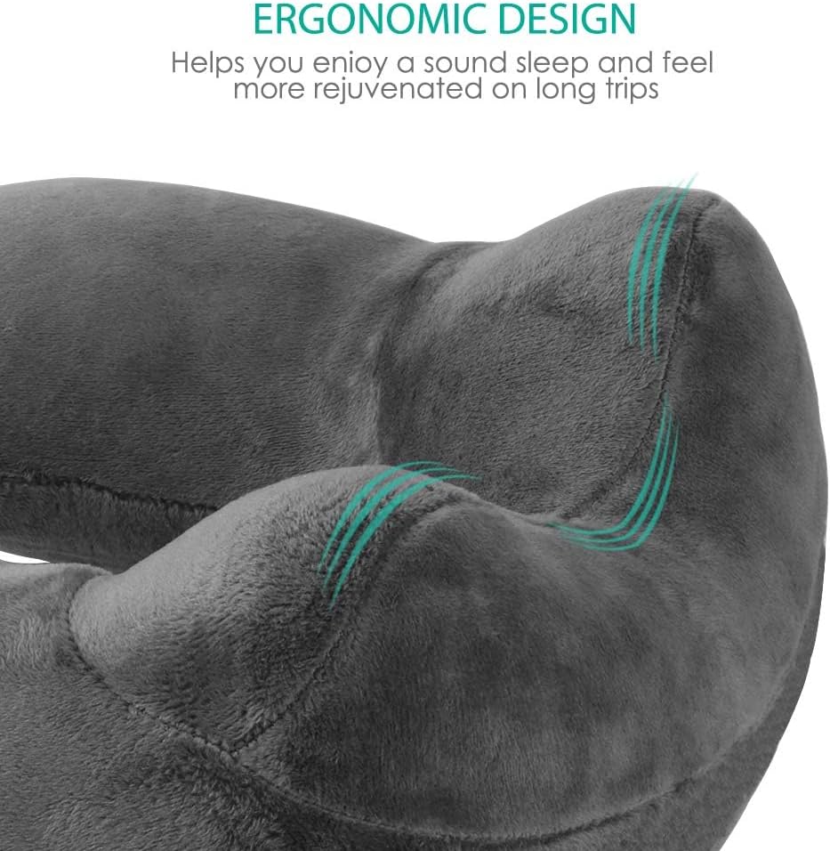 Inflatable Travel Pillow, Soft Velvet Inflatable Neck Pillow for Traveling, Airplanes, Train, Car, Office with Compact Bag, Breathable Washable Cover, Suit for Adults Sleeping - Grey - Image 5