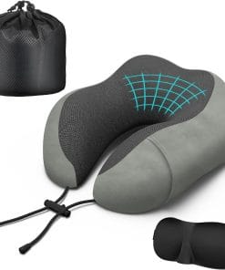 Neck Travel Pillow, Upgraded Memory Foam Pillow for Airplane, Machine Washable, Adjustable Flight Pillow, Suitable for Sleeping Airplane, Car, Office and Home (Grey) - 1