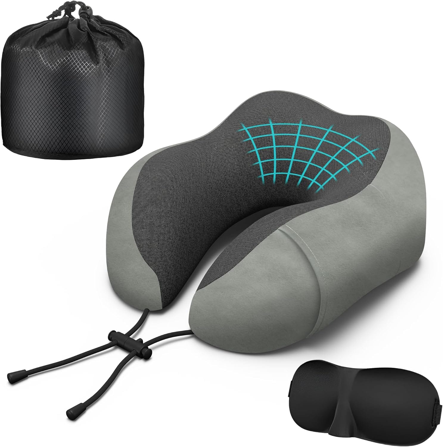 Neck Travel Pillow, Upgraded Memory Foam Pillow for Airplane, Machine Washable, Adjustable Flight Pillow, Suitable for Sleeping Airplane, Car, Office and Home (Grey) - 1
