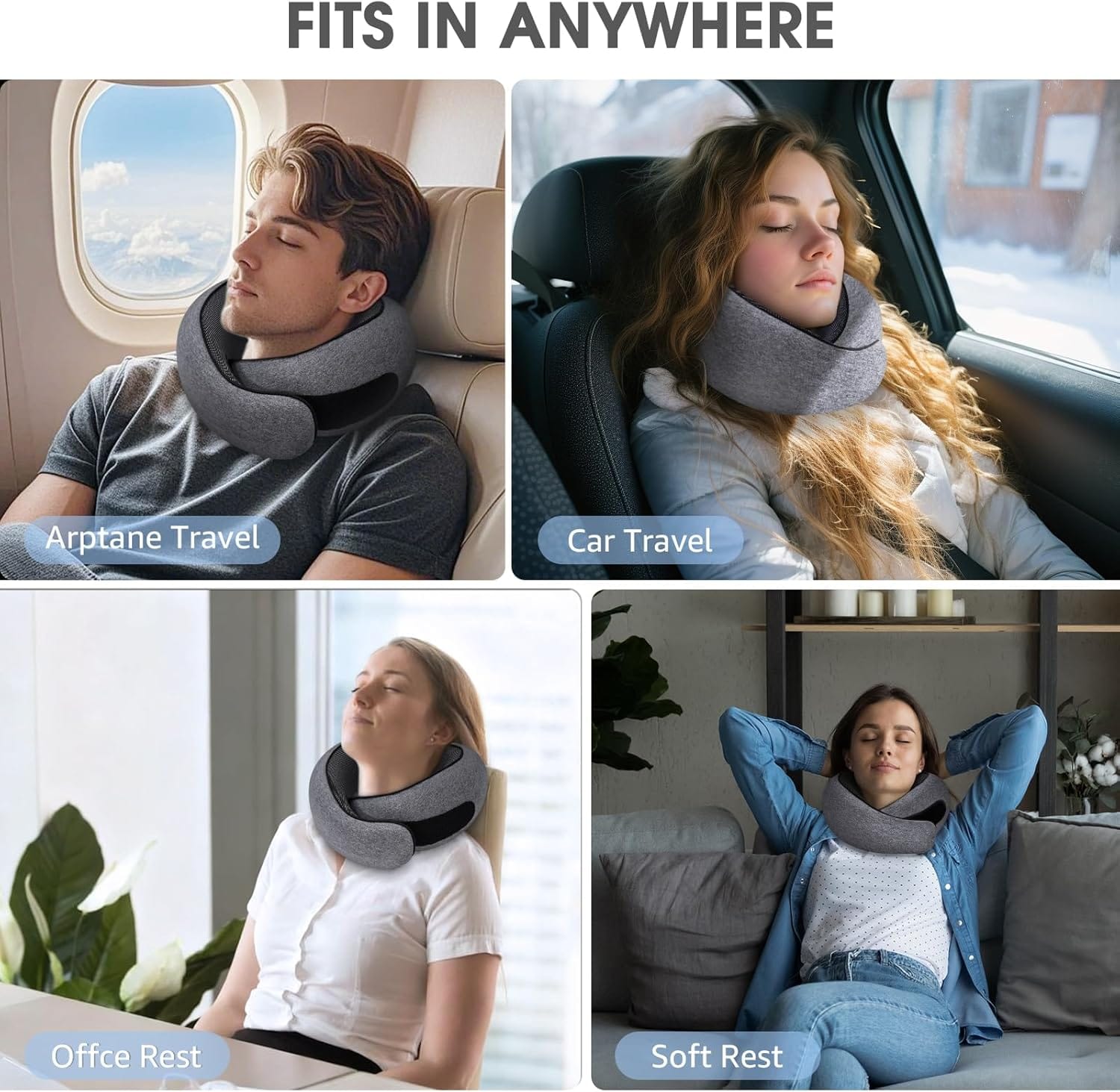 Neck Travel Pillows for Airplanes Memory Foam Neck Comfort Pillow Compact Ergonomic Design Sleeping Essentials for Long Flights Car Rides and Home Use (Grey) - Image 2