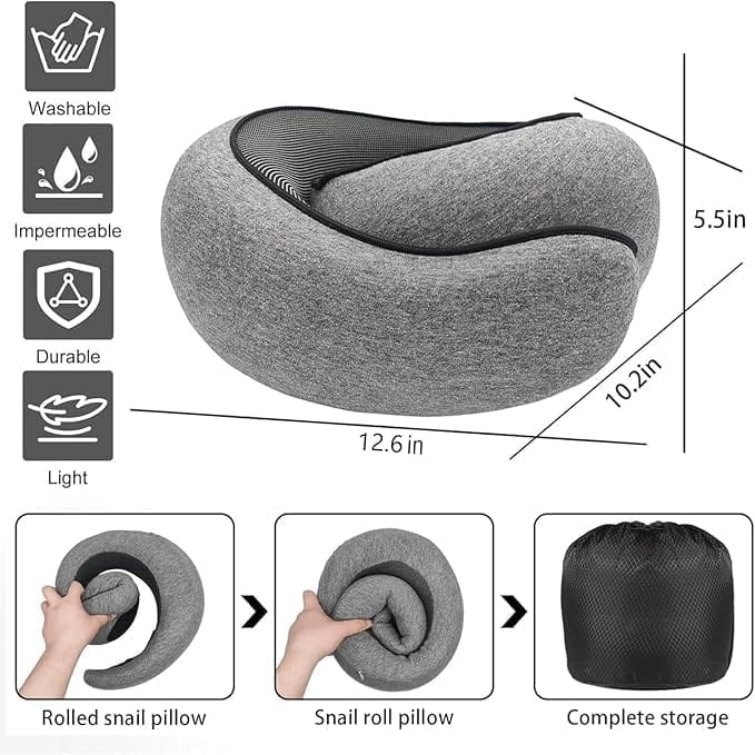 SZXYX Neck Travel Pillows - 100% Pure Memory Foam Neck Pillow for Airplanes, Comfortable Breathable Cover, 360° Support Stowable Pillows for Sleeping, Car, Airport Travel Essentials, Gray - Image 2