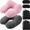 Sintuff 2 Pack Inflatable Travel Pillow for Airplanes Inflatable Neck Flight Pillows with Compact Bag and Blindfold for Traveling, Airplane, Train, Car, Office(Dark Gray and Light Pink) - 1