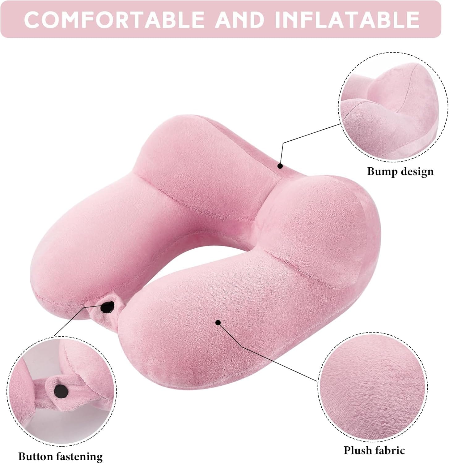 Sintuff 2 Pack Inflatable Travel Pillow for Airplanes Inflatable Neck Flight Pillows with Compact Bag and Blindfold for Traveling, Airplane, Train, Car, Office(Dark Gray and Light Pink) - Image 4