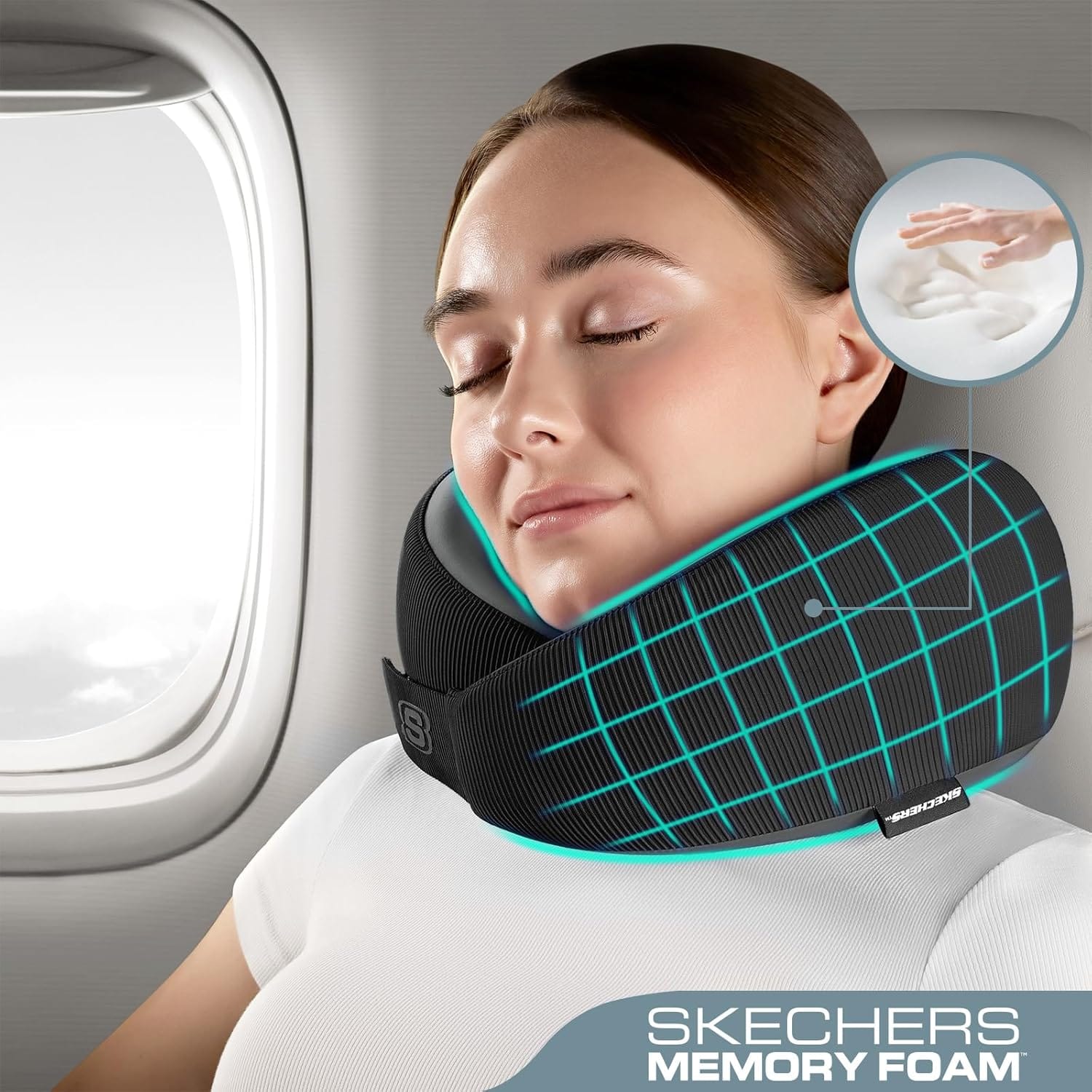 Skechers Men's Memory Foam Neck Pillow, Comfortable & Breathable Travel Pillow,Neck Pillow Airplane for Travel, Car Rides, Home, and Office Use, Ergonomic Design for Men and Women,Black - Image 3