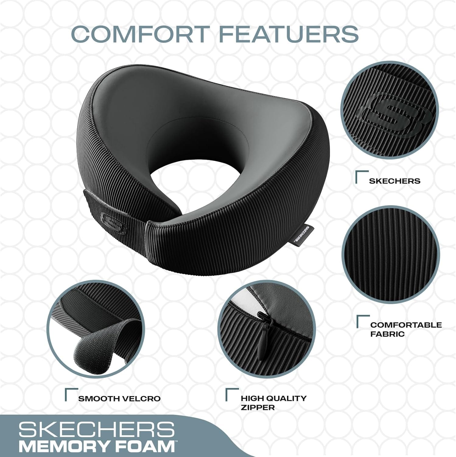 Skechers Men's Memory Foam Neck Pillow, Comfortable & Breathable Travel Pillow,Neck Pillow Airplane for Travel, Car Rides, Home, and Office Use, Ergonomic Design for Men and Women,Black - Image 4