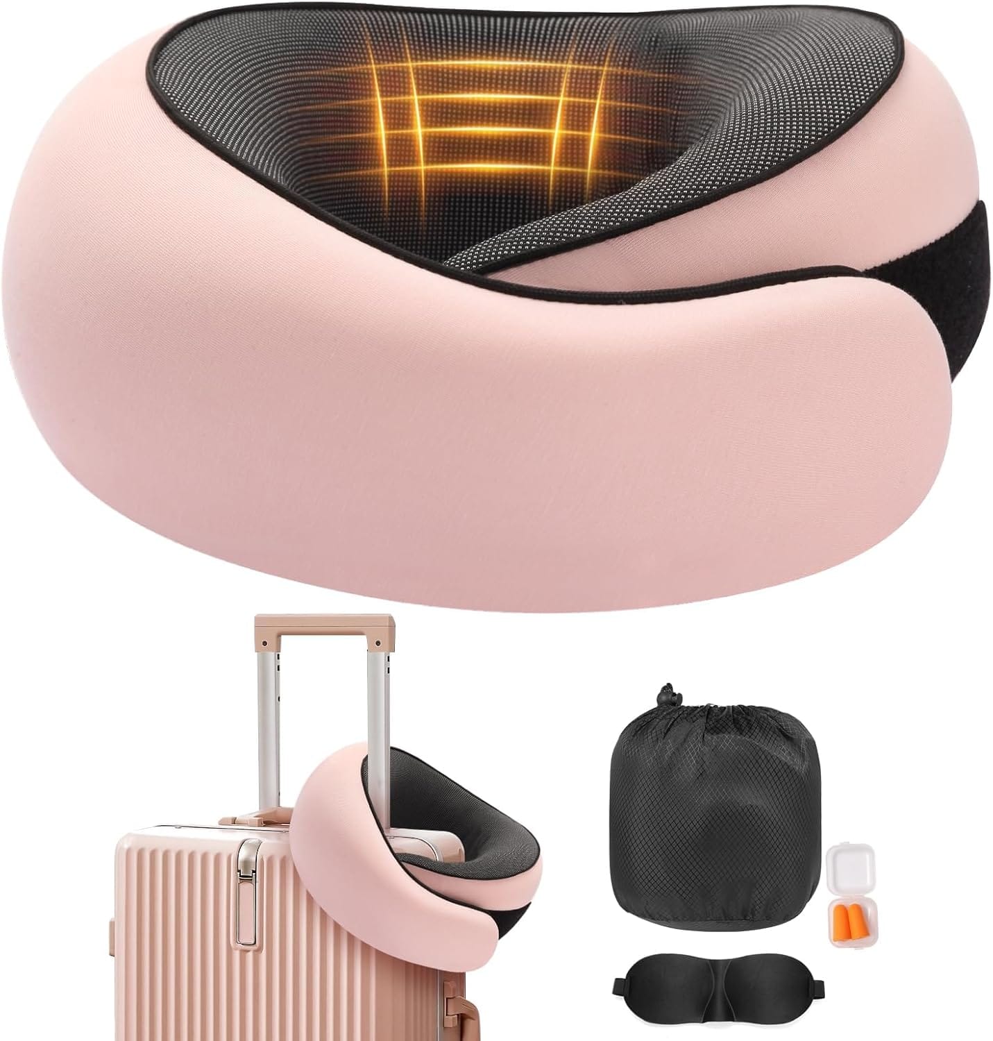 Travel Neck Pillow, Memory Foam Neck Support for Airplane, Car & Office, Breathable Portable Design with Eye Mask, Earplug Holder & Carry Bag, for Women&Men - 1