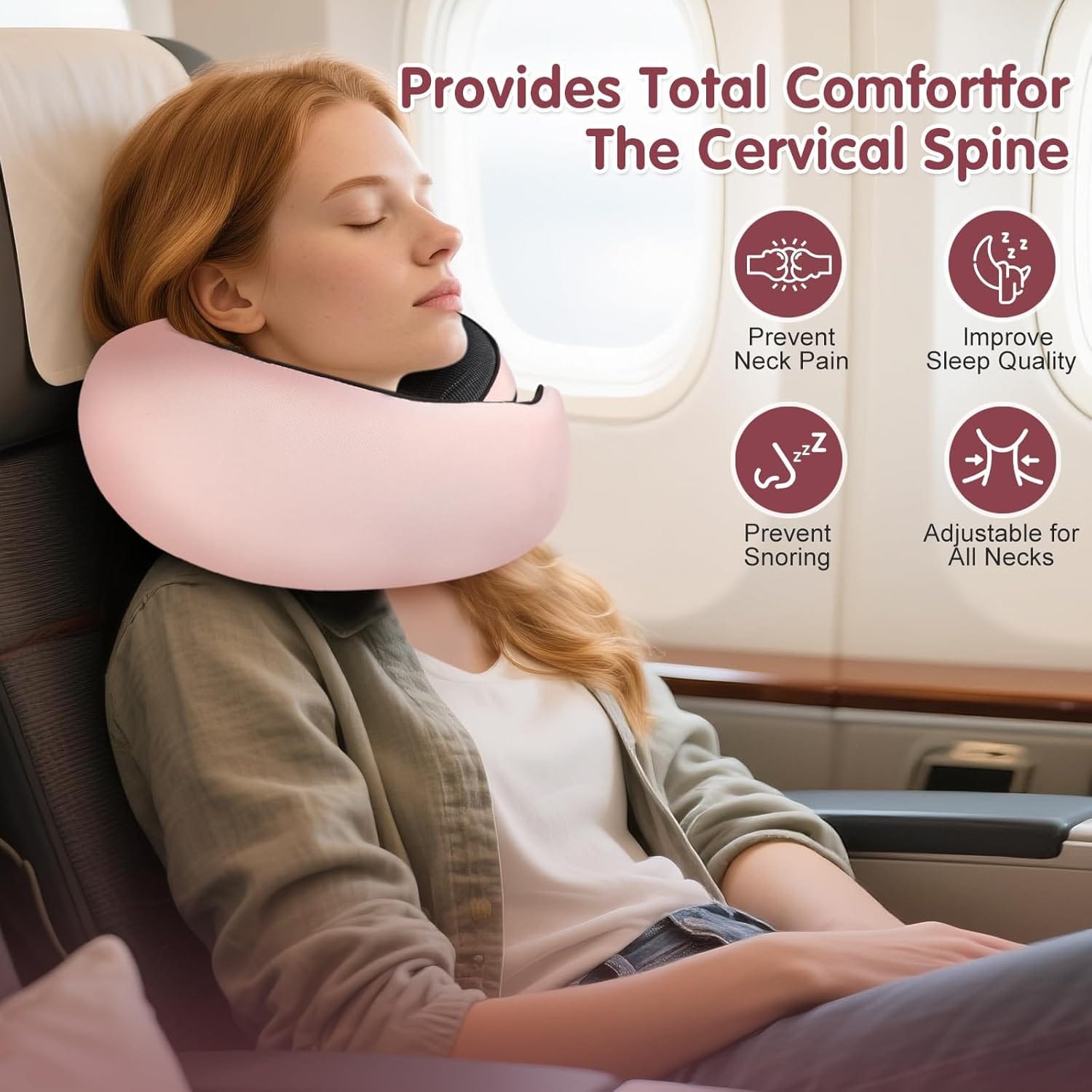 Travel Neck Pillow, Memory Foam Neck Support for Airplane, Car & Office, Breathable Portable Design with Eye Mask, Earplug Holder & Carry Bag, for Women&Men - Image 3