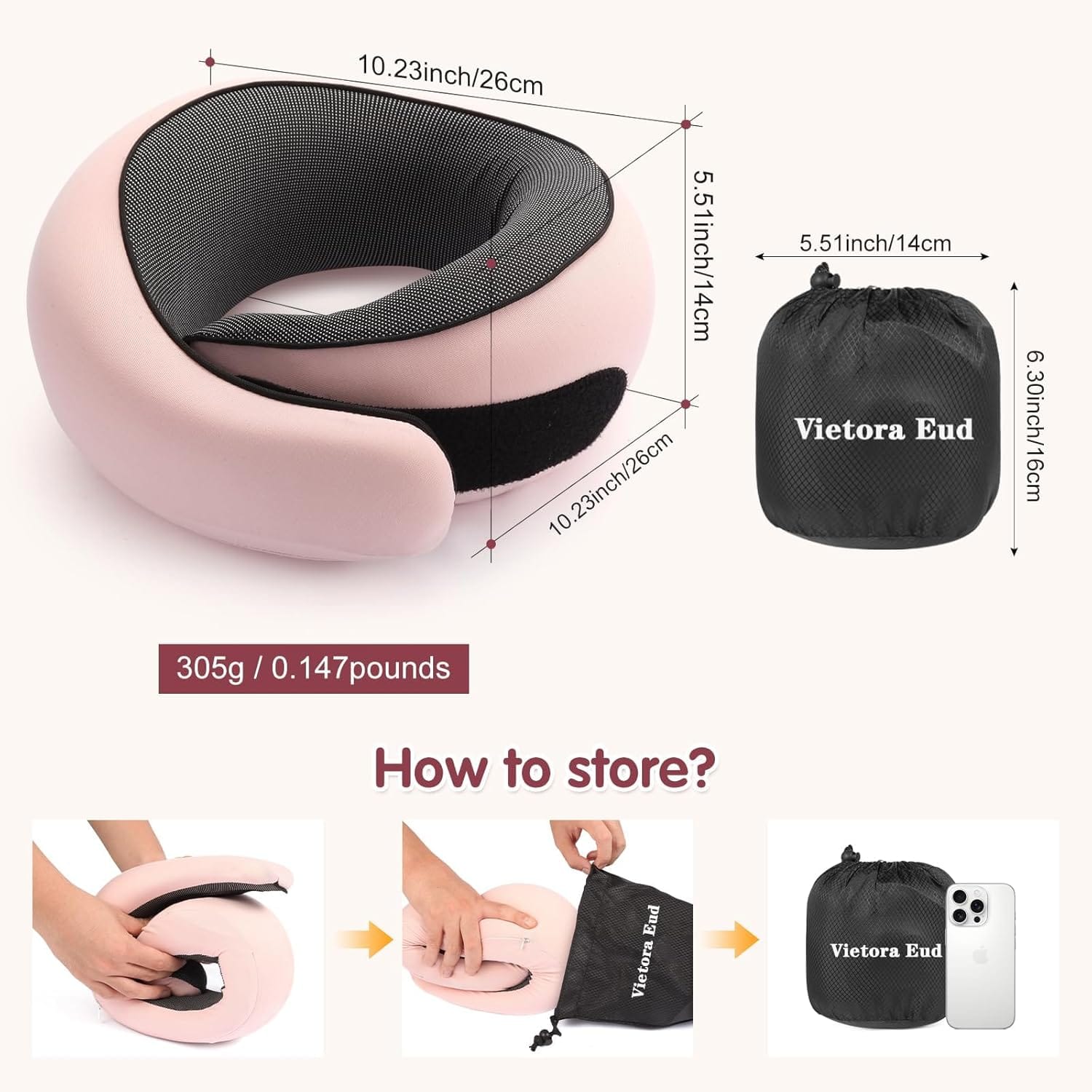 Travel Neck Pillow, Memory Foam Neck Support for Airplane, Car & Office, Breathable Portable Design with Eye Mask, Earplug Holder & Carry Bag, for Women&Men - Image 8