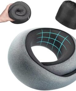 Travel Pillow, Memory Foam Neck Pillow with Ergonomic 360° Support, Travel Neck Pillow for Airplanes, Compact Design for Plane, Car & Office Travel Essentials, Gray - 1