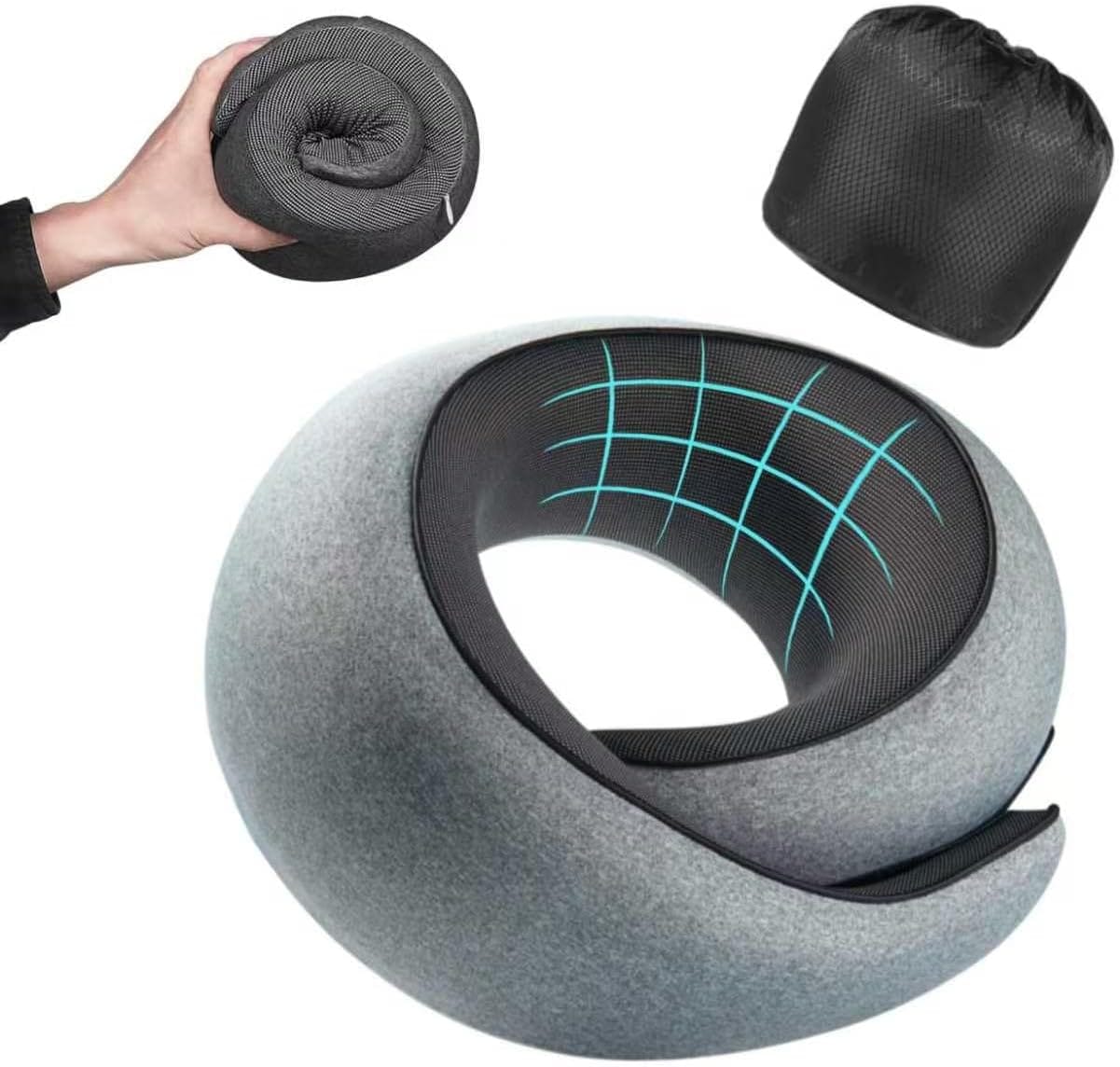 Travel Pillow, Memory Foam Neck Pillow with Ergonomic 360° Support, Travel Neck Pillow for Airplanes, Compact Design for Plane, Car & Office Travel Essentials, Gray - 1