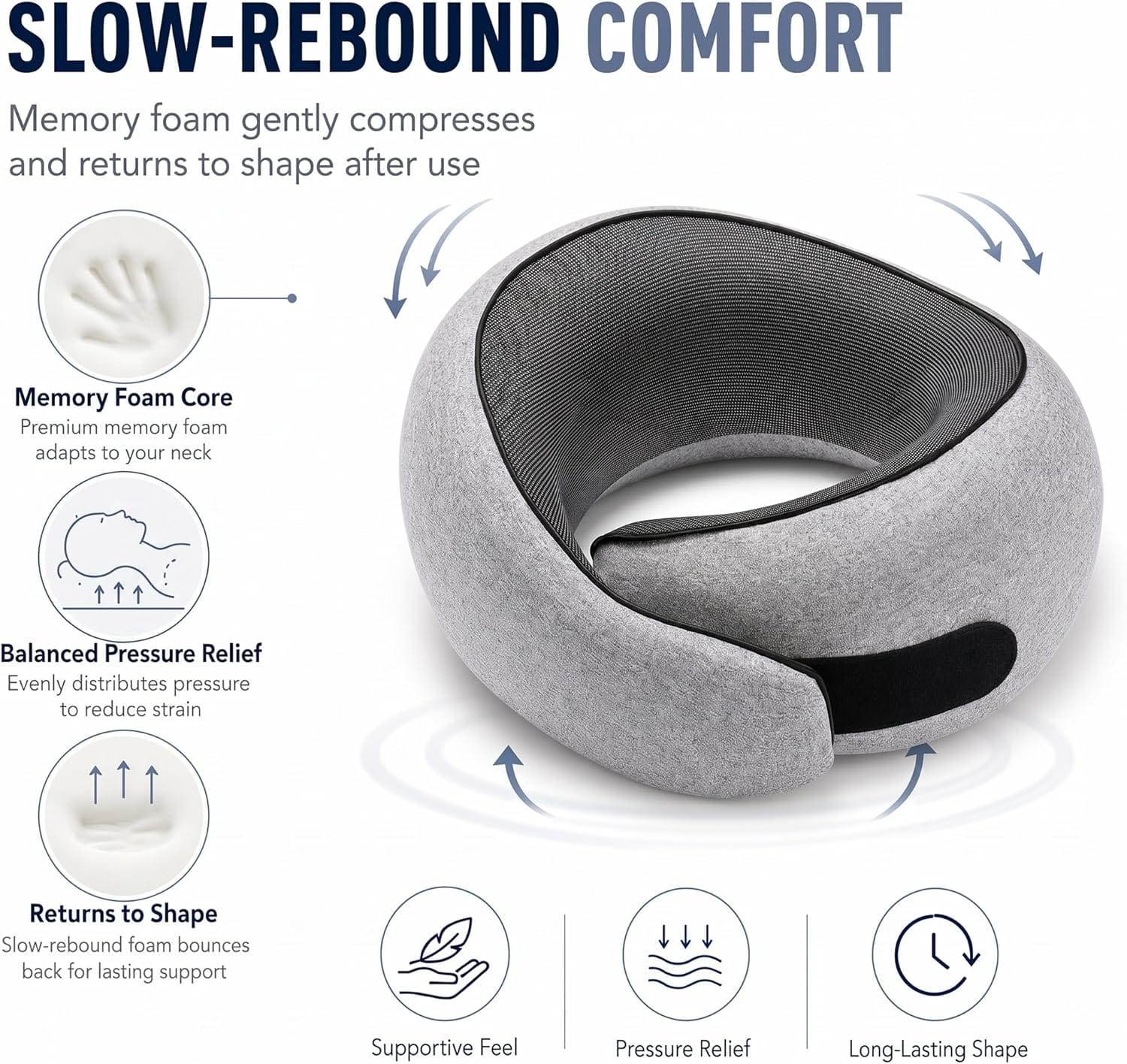 Travel Pillow, Memory Foam Neck Pillow with Ergonomic 360° Support, Travel Neck Pillow for Airplanes, Compact Design for Plane, Car & Office Travel Essentials, Gray - Image 4