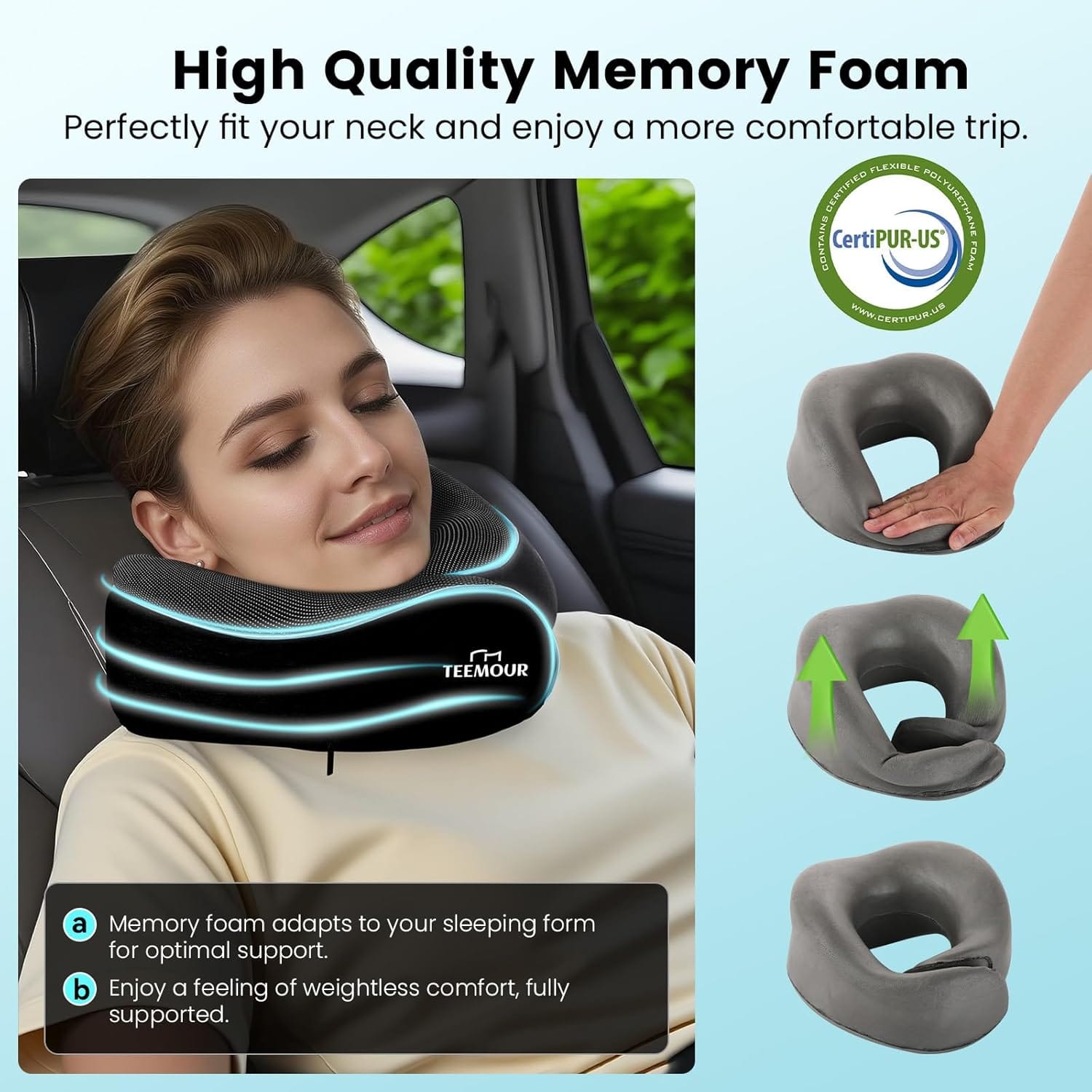 Travel Pillow Neck Pillow for Airplane Travel Essentials - Memory Foam Travel Neck Pillow, Stops Head Bobbing With Eye Mask & Earplugs, Portable Carry Bag for Long Flights| Airplane Accessories Black - Image 5