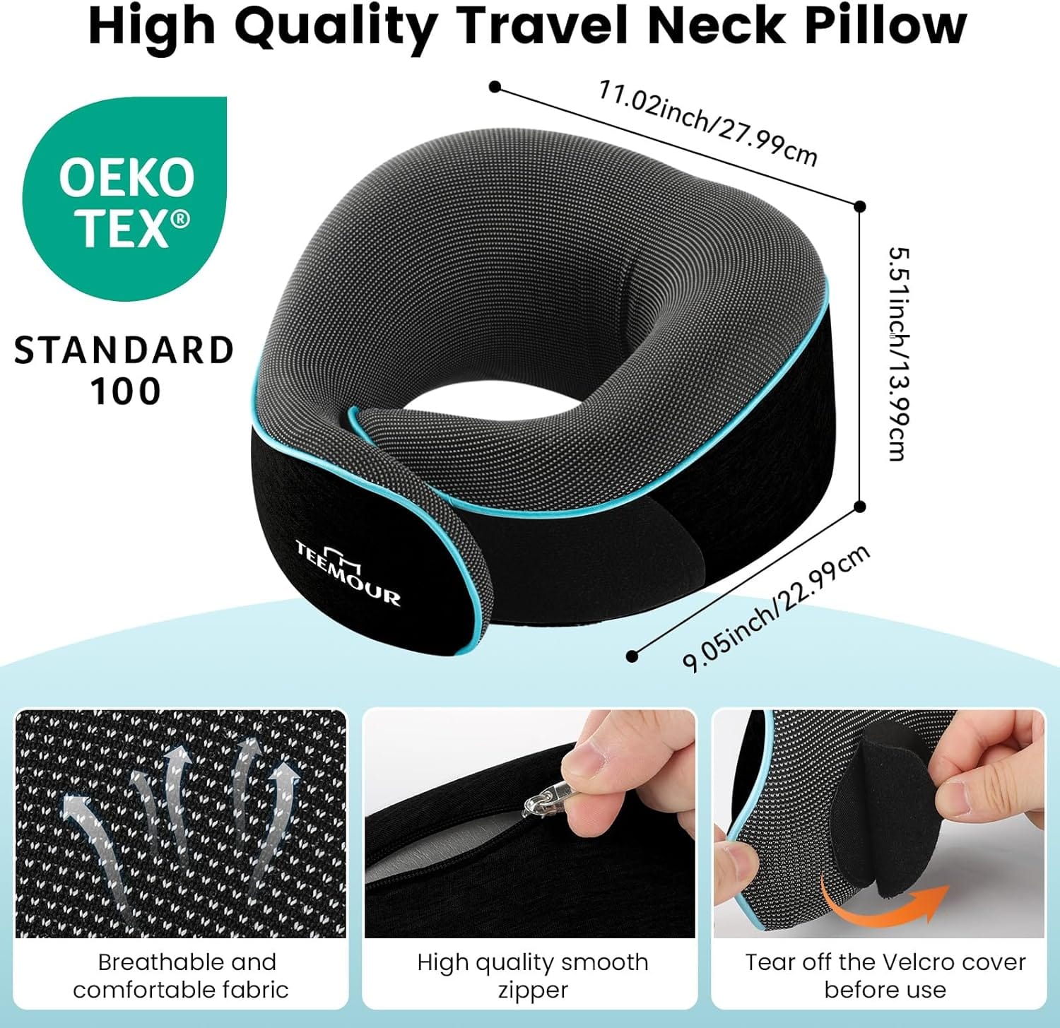 Travel Pillow Neck Pillow for Airplane Travel Essentials - Memory Foam Travel Neck Pillow, Stops Head Bobbing With Eye Mask & Earplugs, Portable Carry Bag for Long Flights| Airplane Accessories Black - Image 7