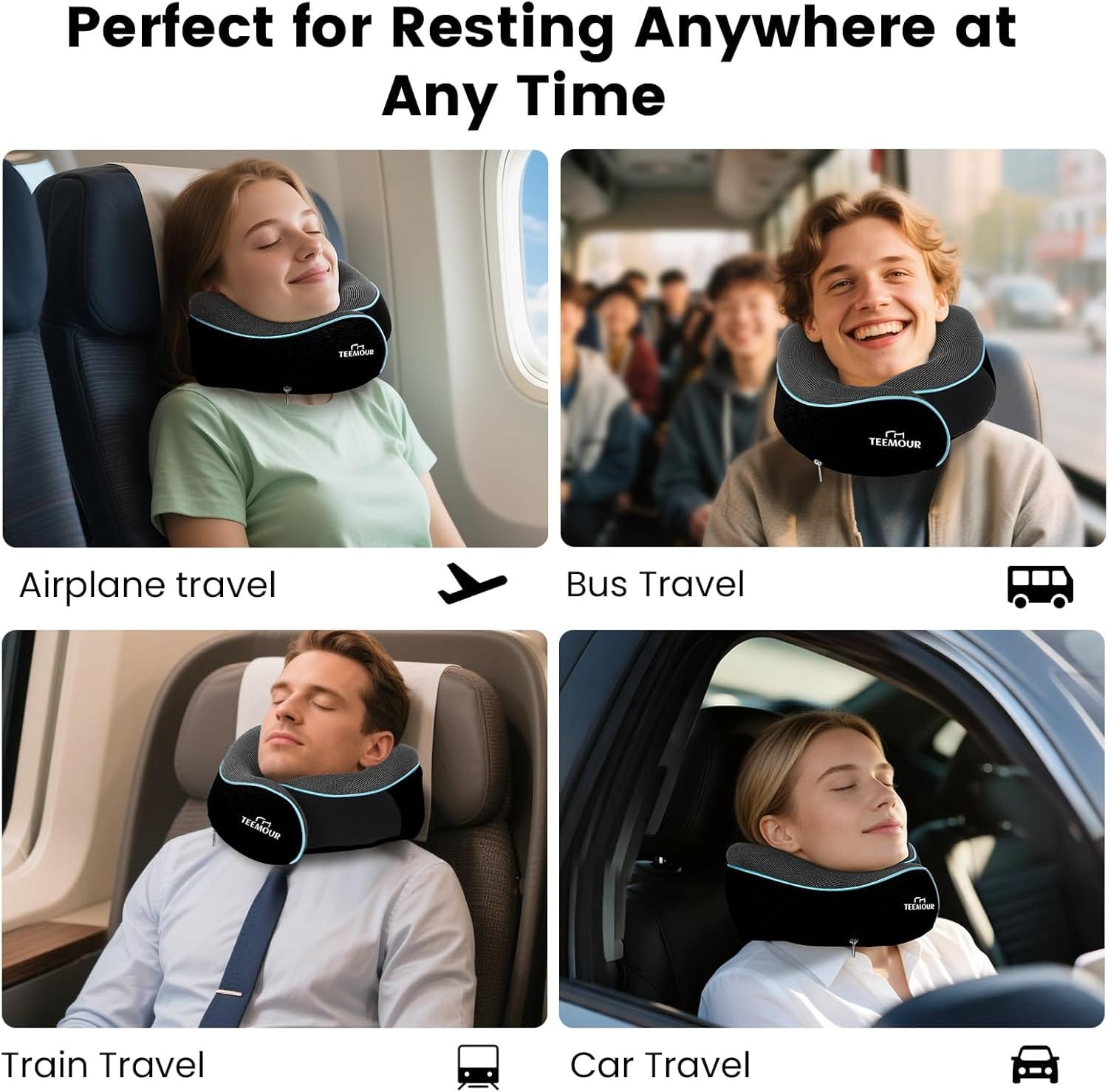 Travel Pillow Neck Pillow for Airplane Travel Essentials - Memory Foam Travel Neck Pillow, Stops Head Bobbing With Eye Mask & Earplugs, Portable Carry Bag for Long Flights| Airplane Accessories Black - Image 6