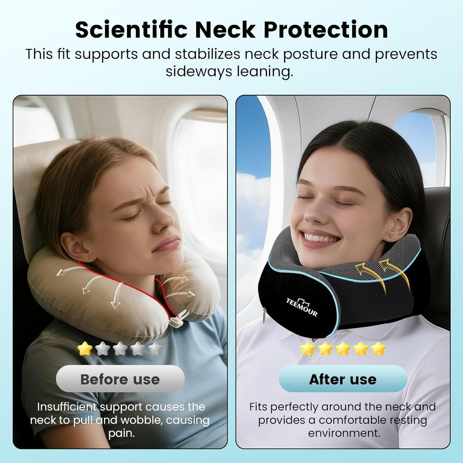 Travel Pillow Neck Pillow for Airplane Travel Essentials - Memory Foam Travel Neck Pillow, Stops Head Bobbing With Eye Mask & Earplugs, Portable Carry Bag for Long Flights| Airplane Accessories Black - Image 8