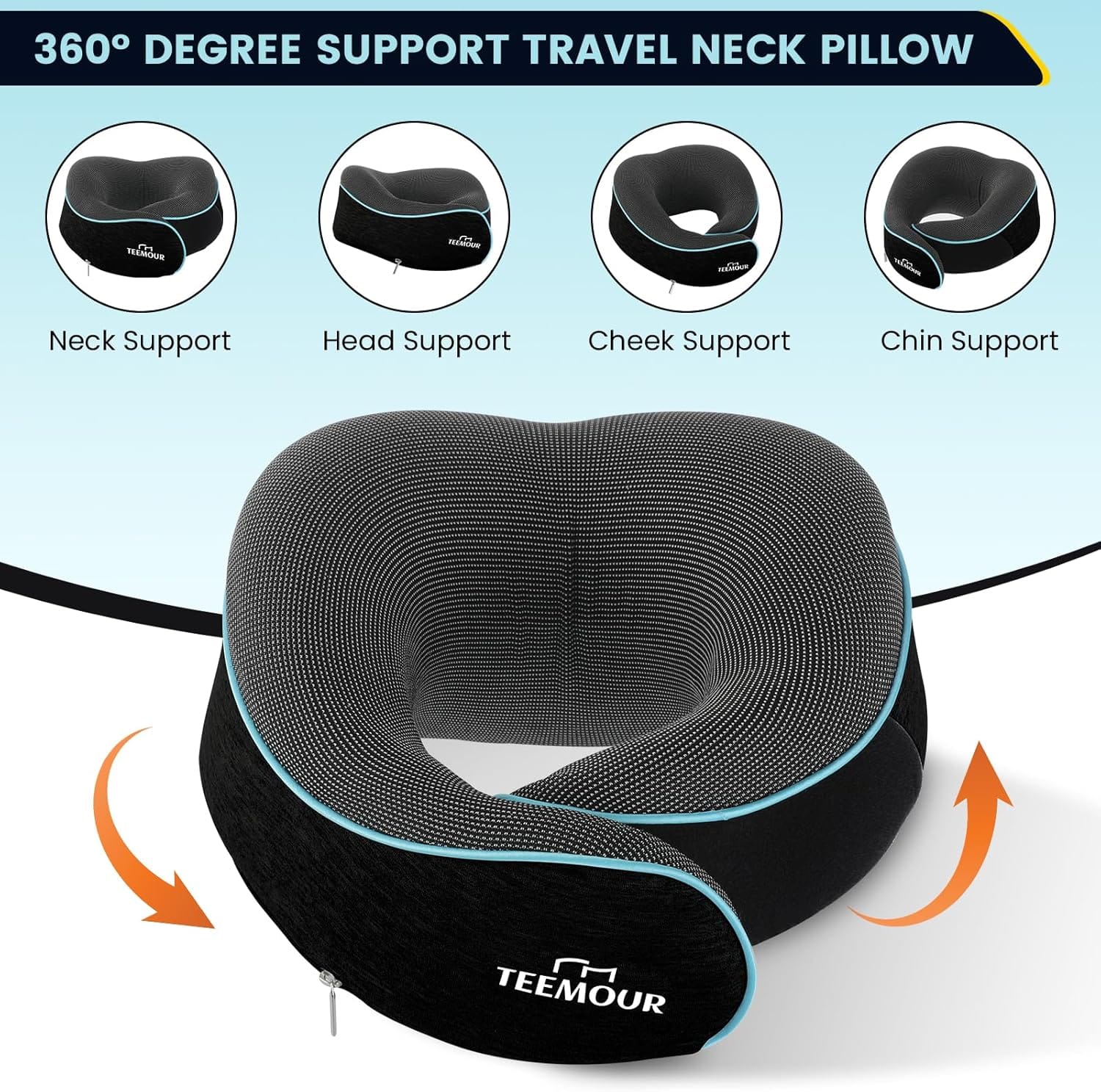 Travel Pillow Neck Pillow for Airplane Travel Essentials - Memory Foam Travel Neck Pillow, Stops Head Bobbing With Eye Mask & Earplugs, Portable Carry Bag for Long Flights| Airplane Accessories Black - Image 9