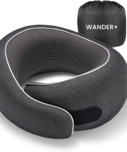 WANDER PLUS® Travel Neck Pillow, Pure Memory Foam Neck Pillow for Airplanes, Comfortable Breathable Cover, 360 Degree Support Ergonomic Design Best for Sleeping Plane Train Travel - 1
