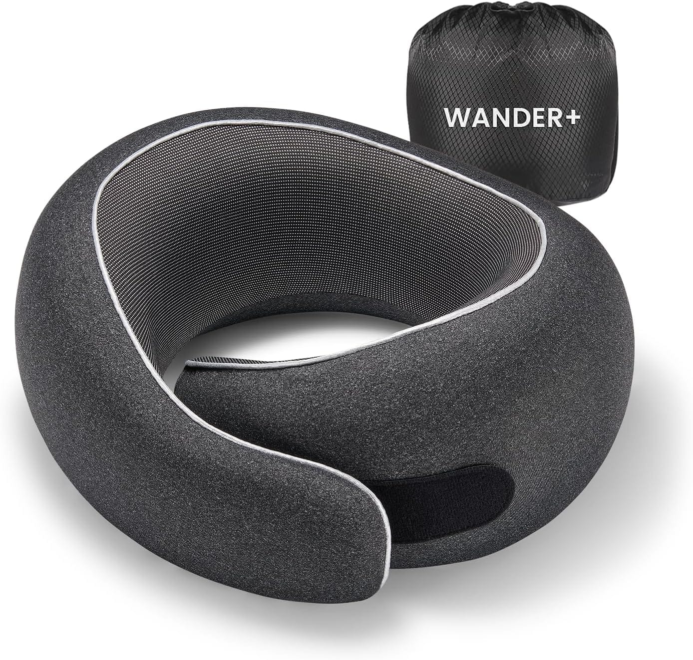 WANDER PLUS® Travel Neck Pillow, Pure Memory Foam Neck Pillow for Airplanes, Comfortable Breathable Cover, 360 Degree Support Ergonomic Design Best for Sleeping Plane Train Travel - 1