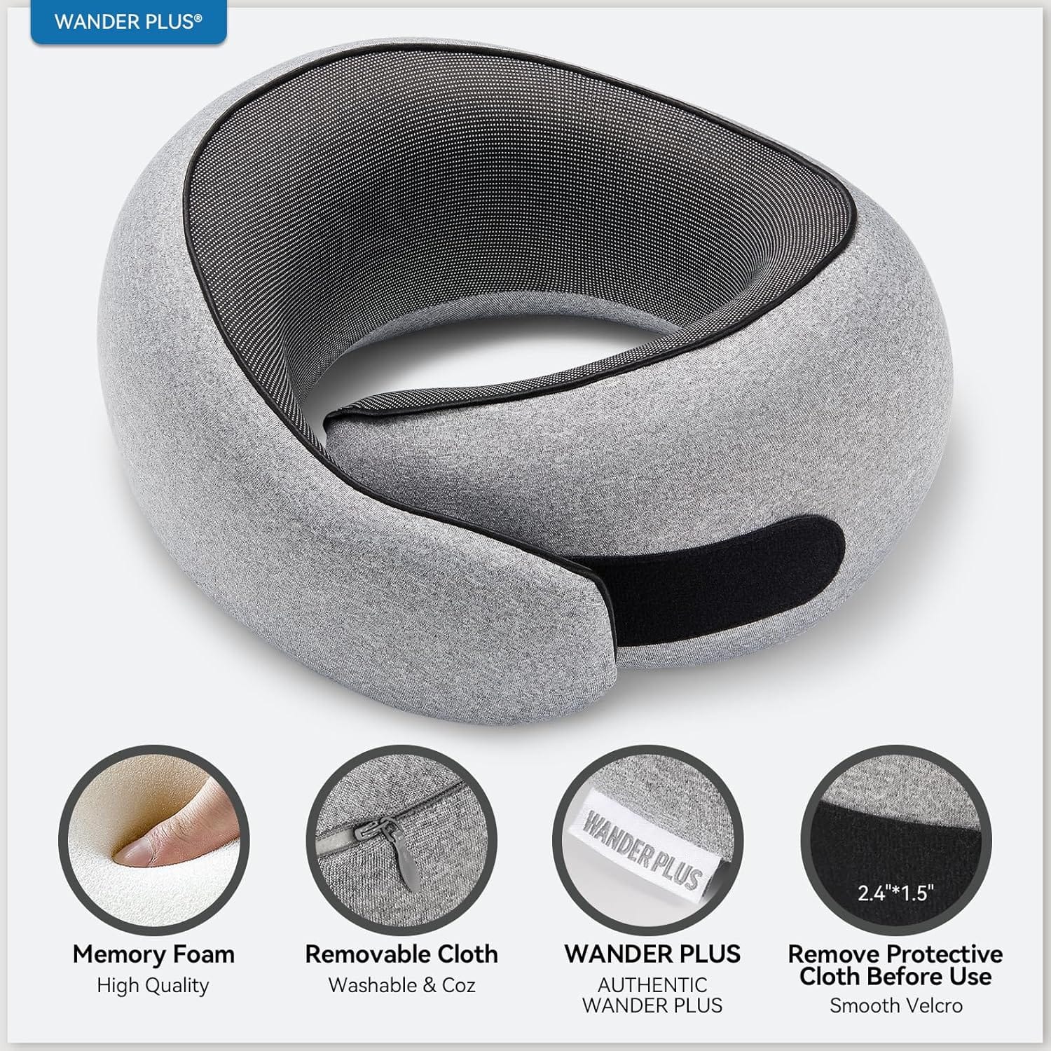 WANDER PLUS® Travel Neck Pillow, Pure Memory Foam Neck Pillow for Airplanes, Comfortable Breathable Cover, 360 Degree Support Ergonomic Design Best for Sleeping Plane Train Travel Essentials Max Black - Image 5