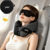 jiaao Travel Pillow Premium Memory Foam Neck Support, 360° Support Ergonomic Design Neck Pillow for Airplanes, Cars & Trains with Eye Mask, Earplugs and Bag - 1