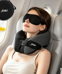jiaao Travel Pillow Premium Memory Foam Neck Support, 360° Support Ergonomic Design Neck Pillow for Airplanes, Cars & Trains with Eye Mask, Earplugs and Bag - 1