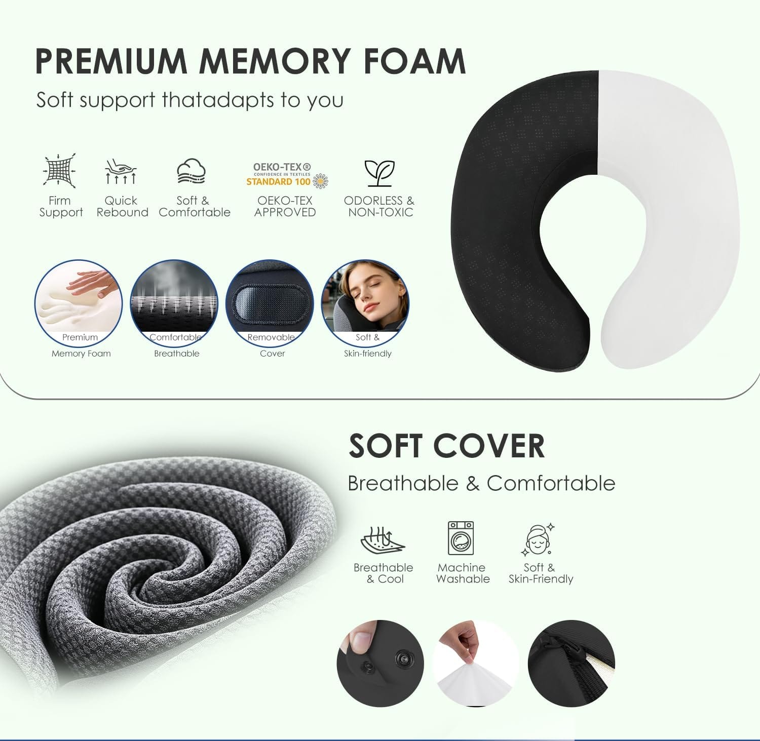 jiaao Neck Travel Pillow Memory Foam 360° Neck Support Pillows for Airplane | Ergonomic Neck Pillow for Long Flight, Airplanes, Cars & Trains, Kit with Eye Mask, Earplugs and Storage Box - Image 5