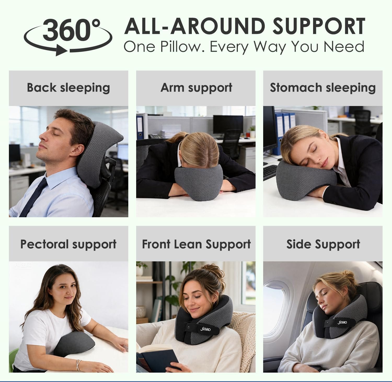 jiaao Neck Travel Pillow Memory Foam 360° Neck Support Pillows for Airplane | Ergonomic Neck Pillow for Long Flight, Airplanes, Cars & Trains, Kit with Eye Mask, Earplugs and Storage Box - Image 6
