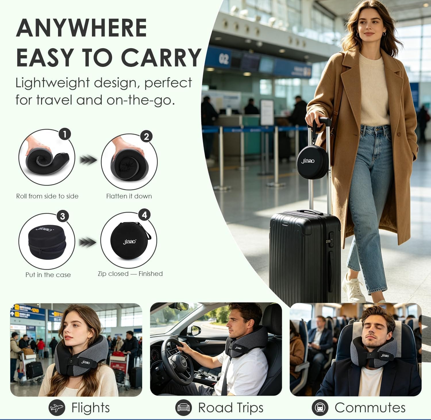 jiaao Neck Travel Pillow Memory Foam 360° Neck Support Pillows for Airplane | Ergonomic Neck Pillow for Long Flight, Airplanes, Cars & Trains, Kit with Eye Mask, Earplugs and Storage Box - Image 7