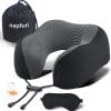 napfun Neck Pillow for Travel with Travel Pouch, Sleep Mask & Earplugs, Memory Foam Airplane Pillow for Headrest Sleep with Eyeshades, Plane Essentials with Eye Blindfold, Black Striped Kit - 1