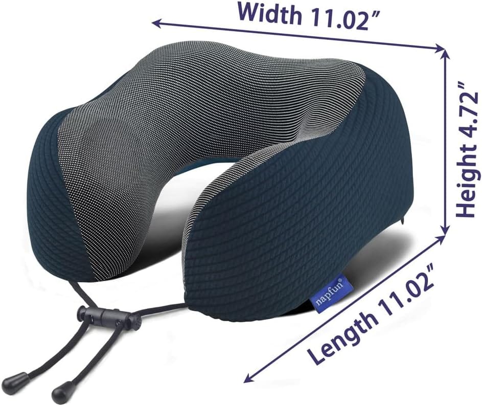napfun Neck Pillow for Travel with Travel Pouch, Sleep Mask & Earplugs, Memory Foam Airplane Pillow for Headrest Sleep with Eyeshades, Plane Essentials with Eye Blindfold, Black Striped Kit - Image 6