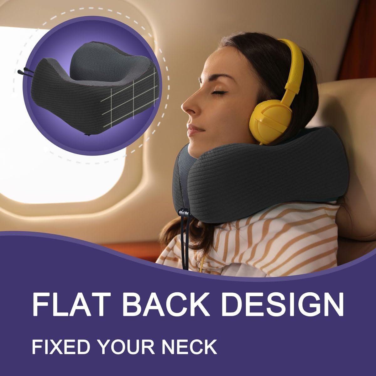 napfun Neck Pillow for Travel with Travel Pouch, Sleep Mask & Earplugs, Memory Foam Airplane Pillow for Headrest Sleep with Eyeshades, Plane Essentials with Eye Blindfold, Black Striped Kit - Image 5