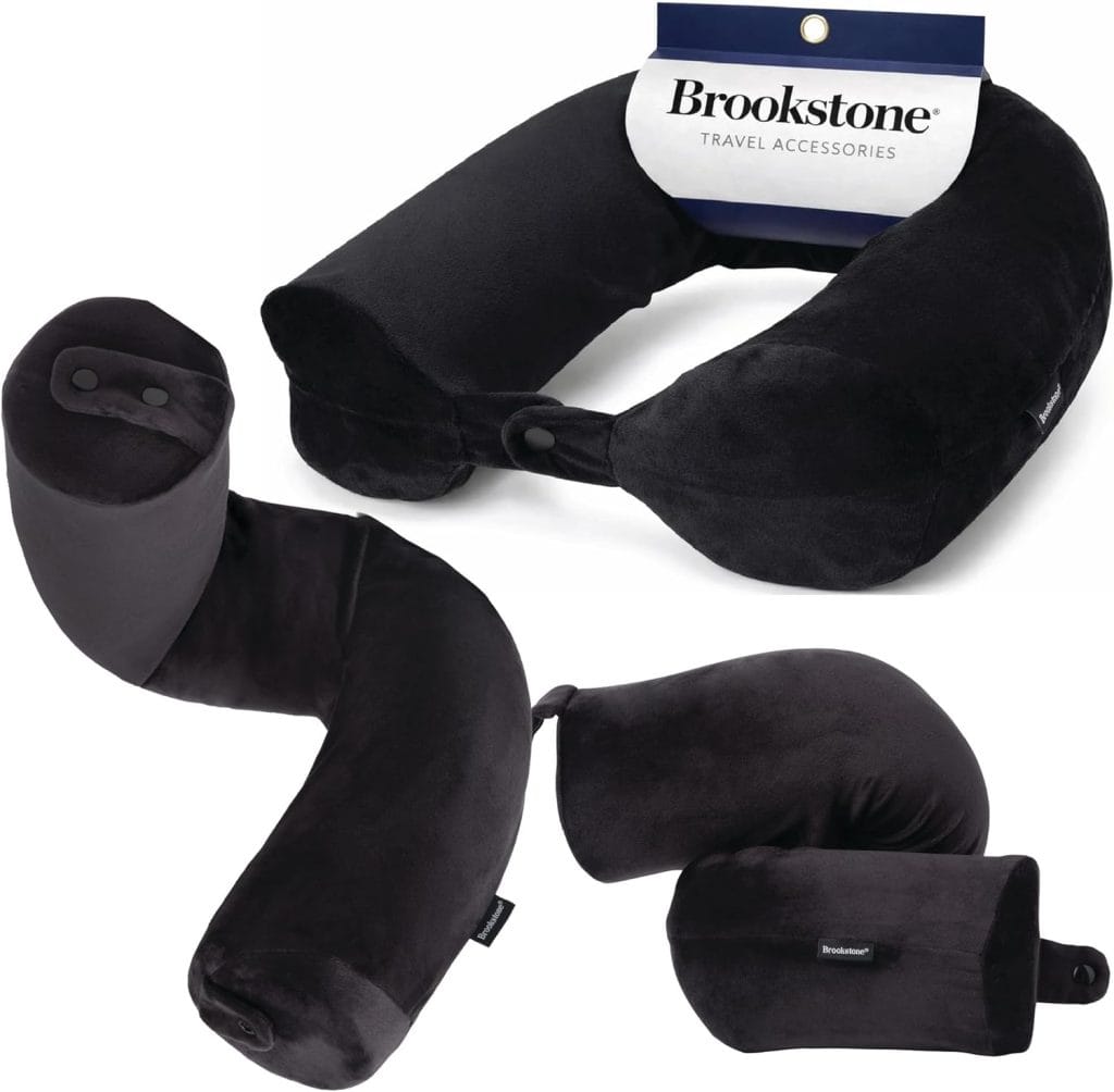 Brookstone Free Form Travel Pillow – Lightweight Flexible Memory Foam Travel Neck Pillow for Sleeping, Car, Airplane & Travel Support, Size: One Size, Black | Adjustable Internal Spine Shapes Into a U, Roll or Curve for Neck, Back or Side-Sleeper Support, Foldable for Any Trip