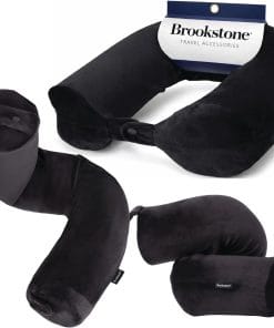 Brookstone Free Form Travel Pillow - Lightweight Flexible Memory Foam Travel Neck Pillow for Sleeping, Car, Airplane & Travel Support, Size- One Size, Black - Adjustable Internal Spine Shapes - 1